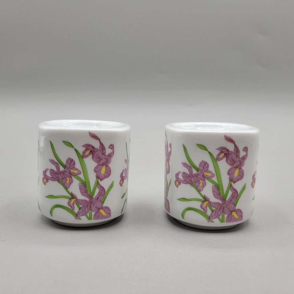 Vintage Bavarian Village Rauschert Porcelain Candle Holders Pair Iris Pattern